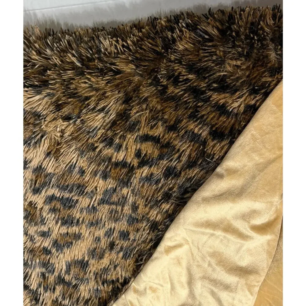 Animal Print Shaggy Faux Fur King Duvet Cover Brown Tan Reversible Zip Leopard